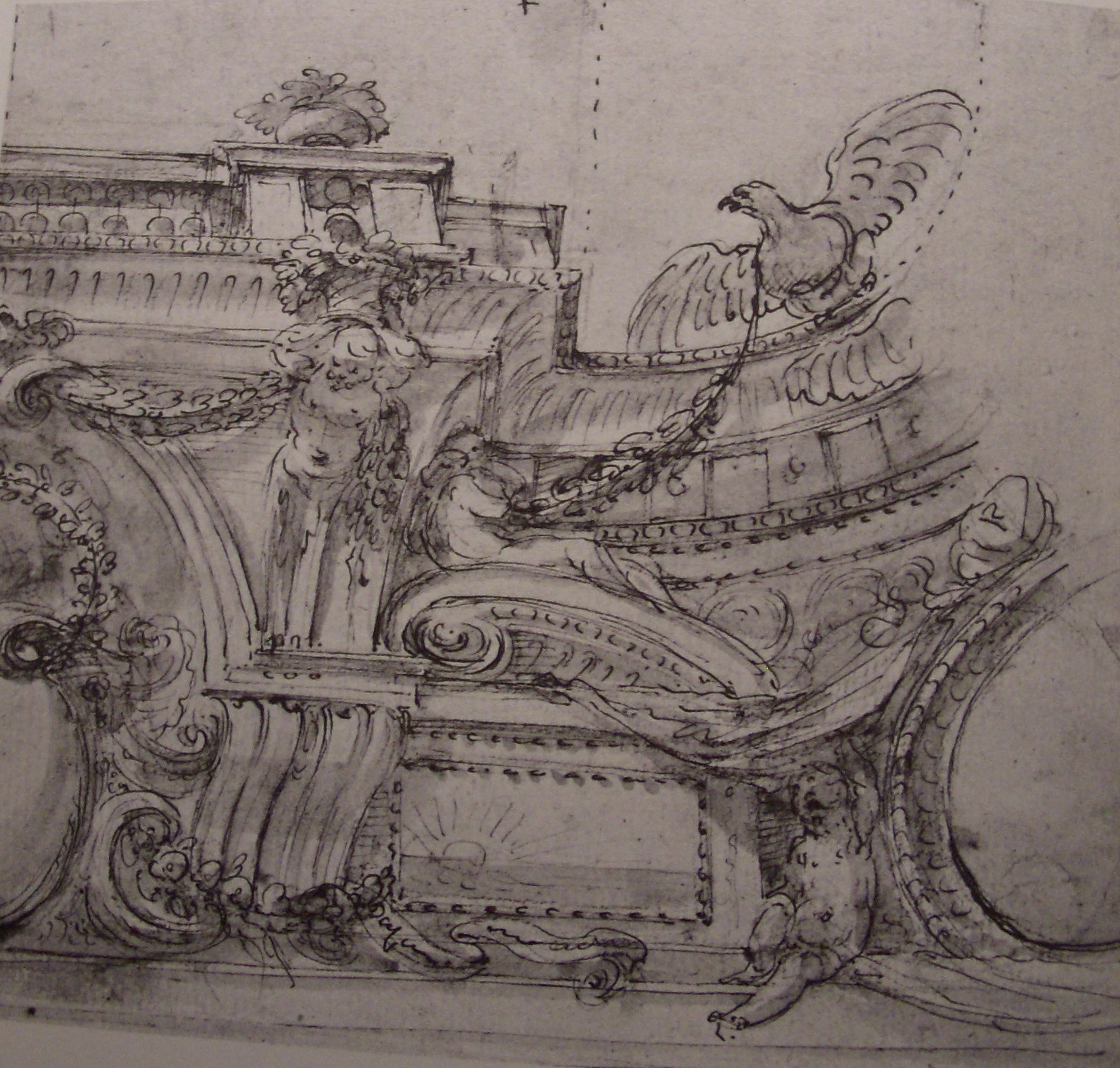 Agostino Mitelli: Posible dibujo para la sala de La Aurora del Alcázar de Madrid. Berlin, Kunstbibliothek.
