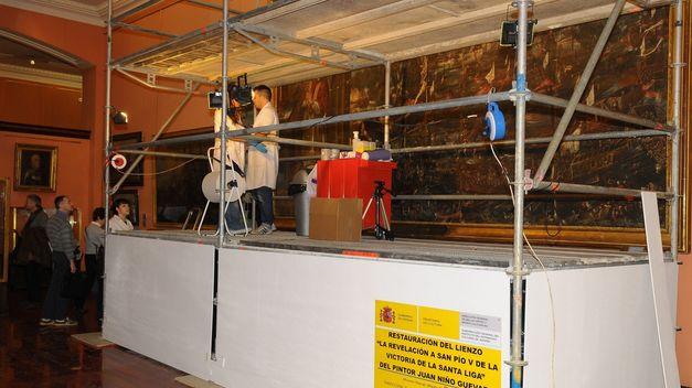 Fotografía de la restauración de la Batalla de Lepanto (Foto Museo Naval).