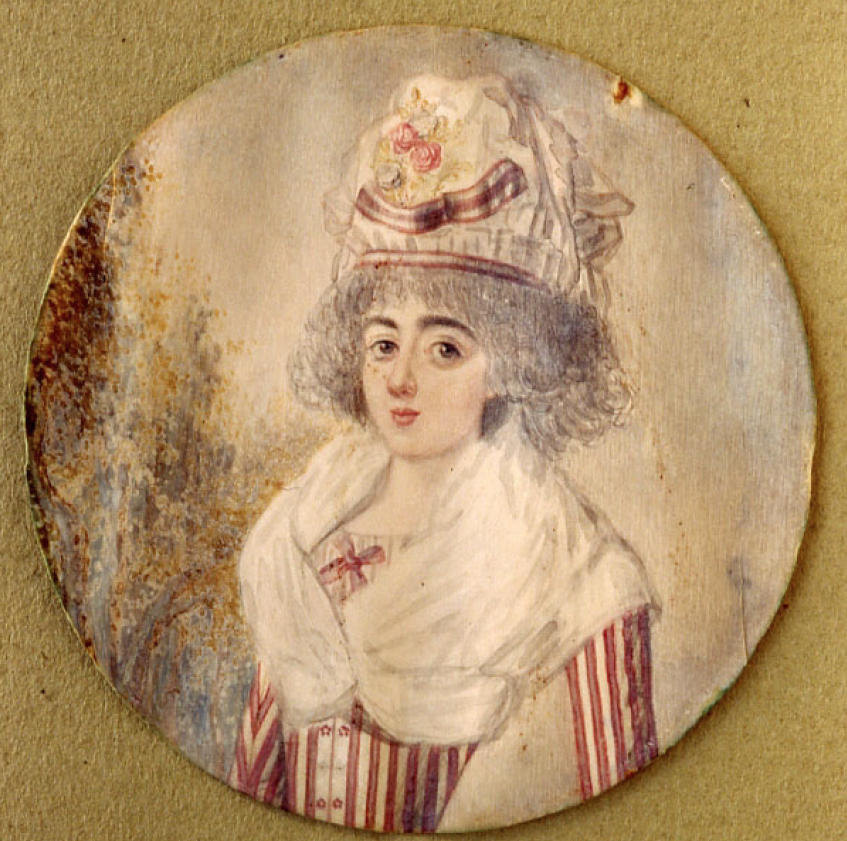 Anónimo: Retrato femenino. Acuarela (pigmento aglutinado con goma arábiga), 1776-1780 Museo Nacional de Artes Decorativas, Madrid. 