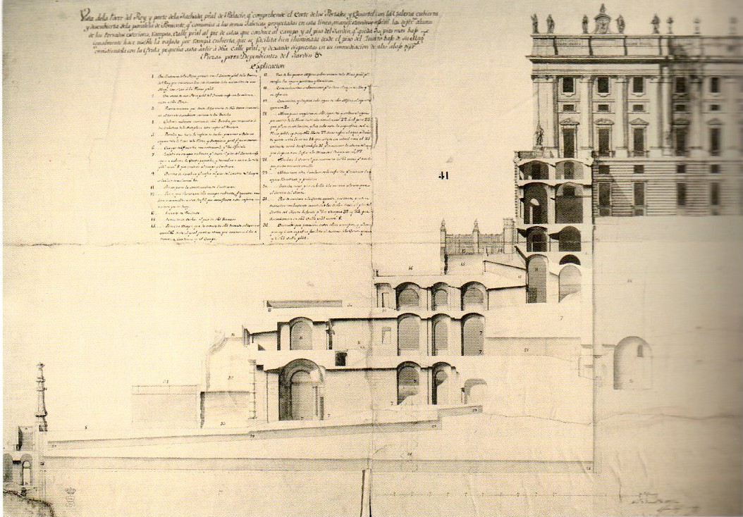 Juan Bautista Sachetti: Construcción de los murallones que sustentan el palacio hacia el Campo del Moro. Archivo General de Palacio, Madrid.