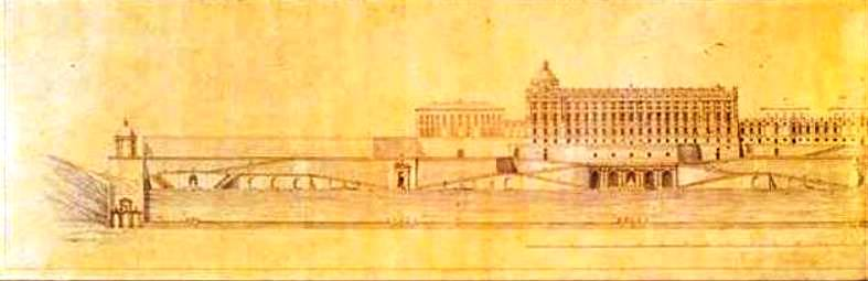Juan Bautsita Sachetti: Proyecto para el Palacio Real, 1752. Museo de Historia de Madrid. Calco sobre un original perdido, realizado en 1847 por el ingeniero Juan Ribera.