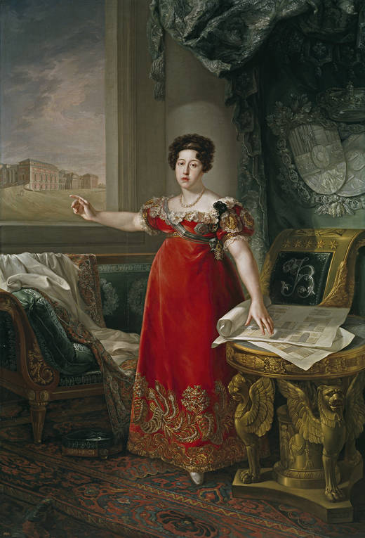 Bernardo López Piquer: María Isabel de Braganza, reina de España, como fundadora del Museo del Prado. Museo Nacional del Prado, Madrid.