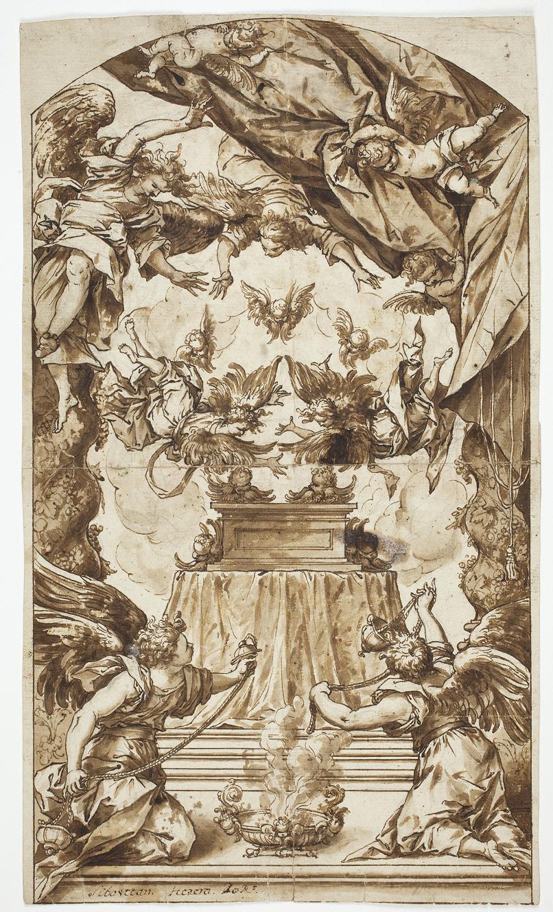 Adoración del Arca de la Alianza. Sebastián de Herrera Barnuevo, dibujo de tinta parda sobre papel, ca. 1660. Museo Nacional del Prado.