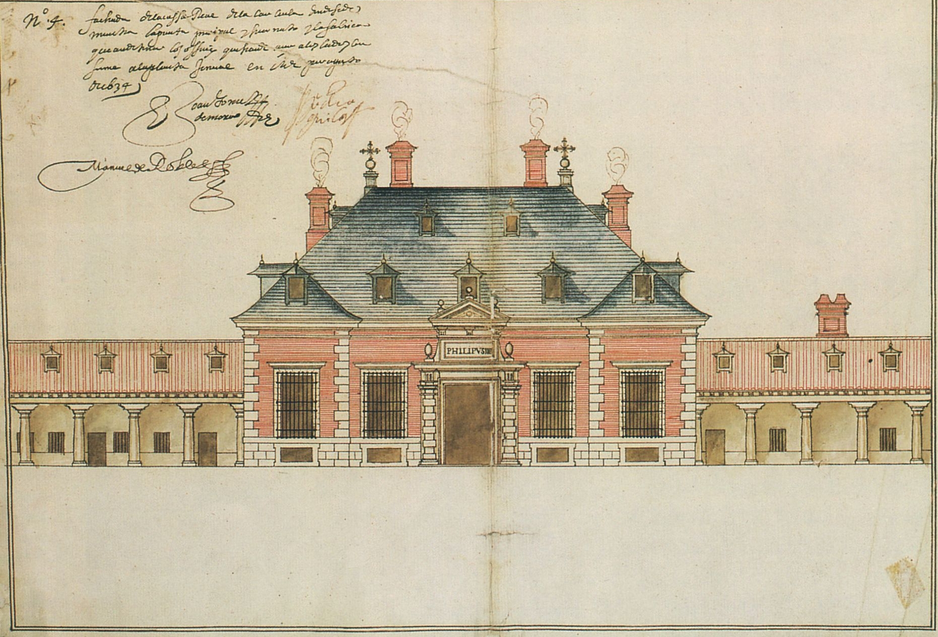 Juan Gómez de Mora: Fachada principal de La Zarzuela. Archivo Histórico de Protocolos de Madrid.