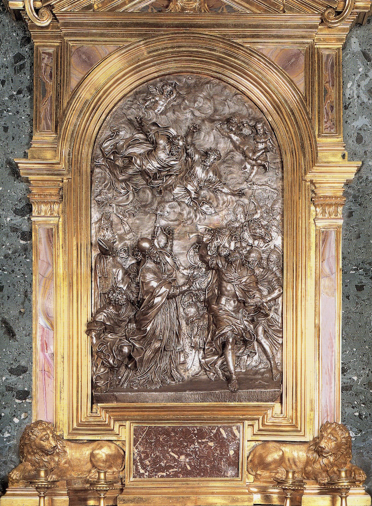 Alessandro Algardi (diseño) y Ercole Ferrata: Altar de plaza de León X detiendo a Atila. Madrid, Patrimonio Nacional.
