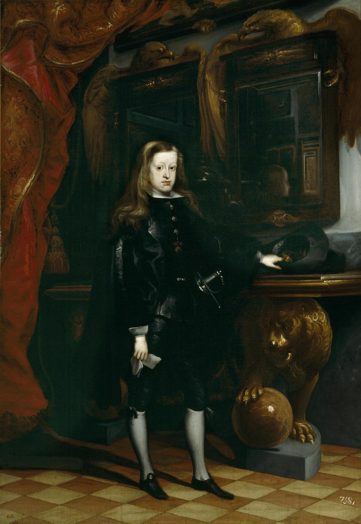 Juan Carreño de Miranda: Carlos II en el Salón de los Espejos del Alcázar de Madrid, 1675. Madrid, Museo Nacional del Prado.