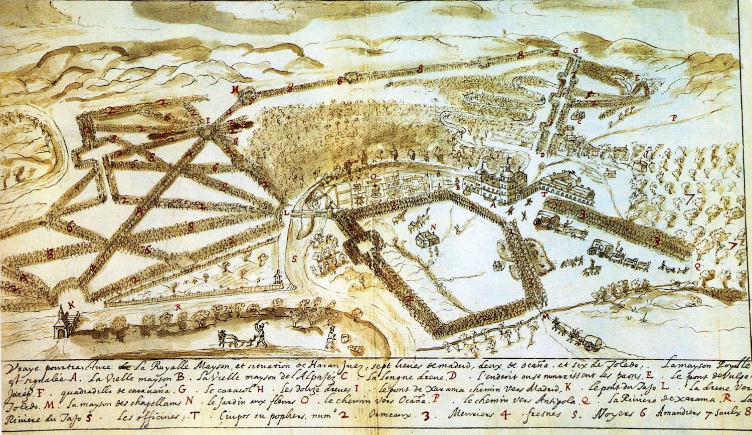 Jean de L'Hermite: Vista del Palacio de Aranjuez y del Jardín de la Isla.