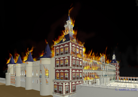 Carmen García Reig: Reconstrucción virtual del incendio del Alcázar de Madrid. 