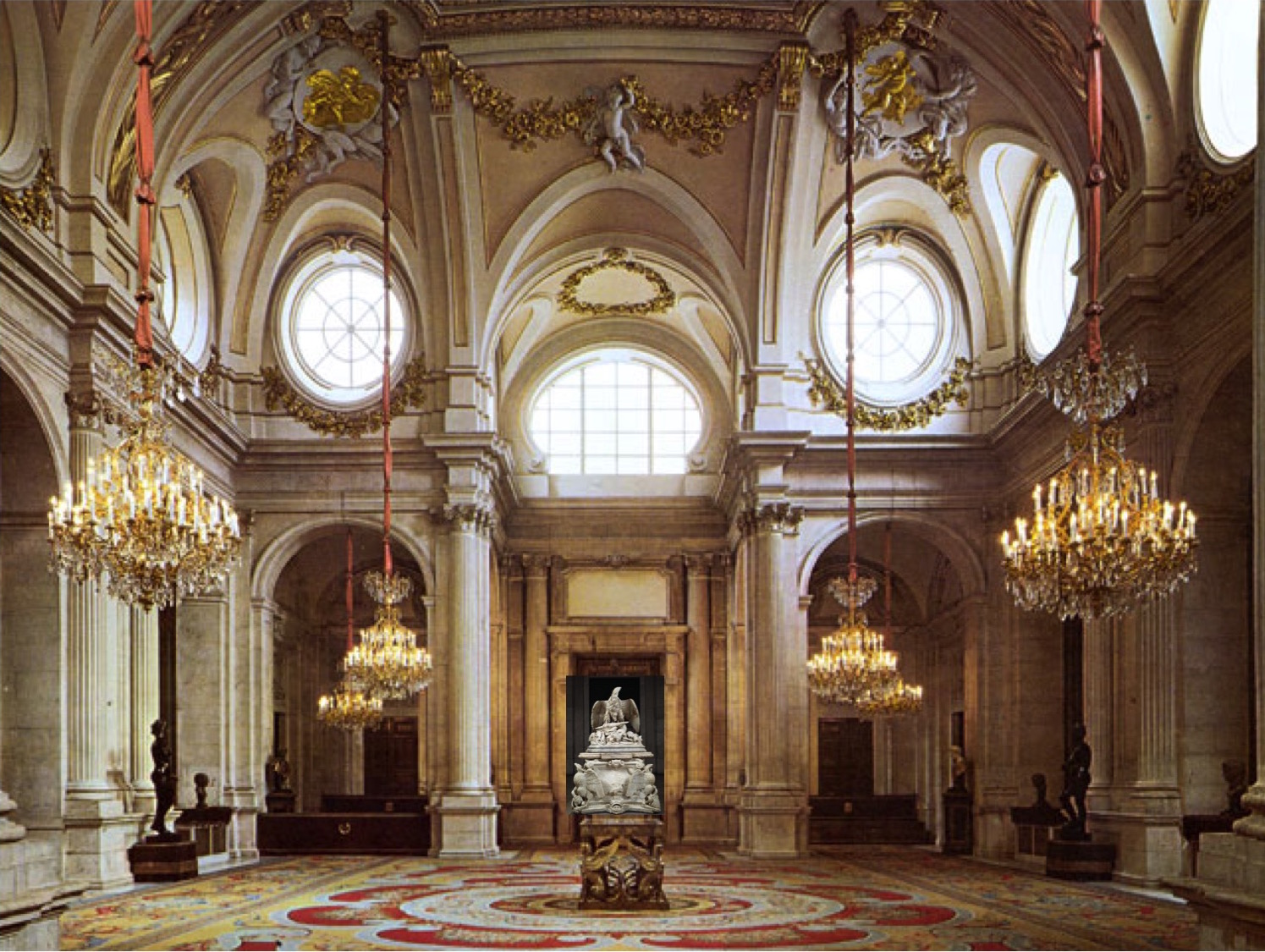 Recreación del aspecto de la Apoteosis de Claudio en el Salón de Columnas del Palacio Real de Madrid.