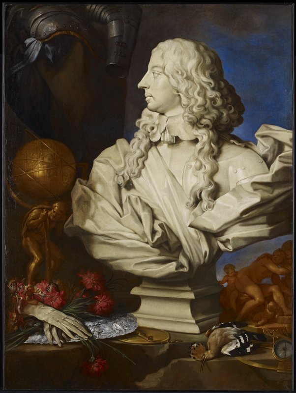 Francesco Stringa, atribuído a: Naturaleza muerta alegórica con el busto Bernini de Francesco I d'Este. Minneapolis Institute of Art.