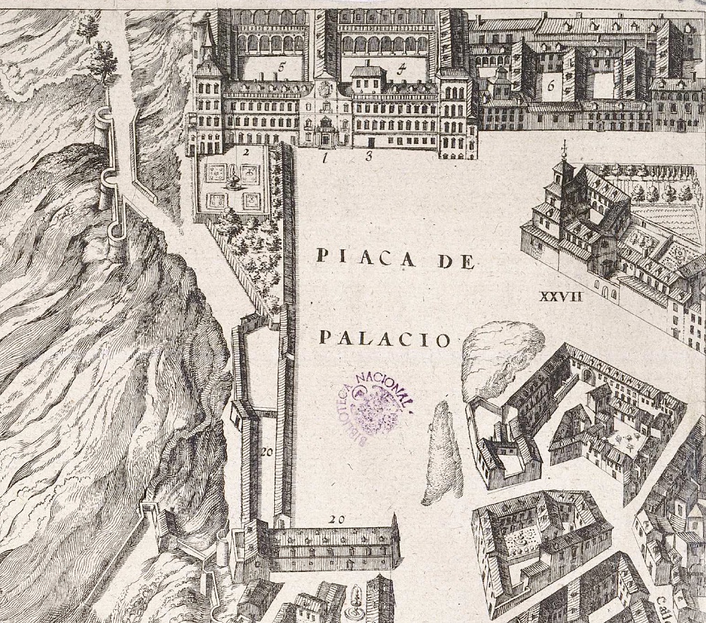 Punto Final del recorrido: Plaza del Alcázar de Madrid según la planimetría de Pedro de Texeira.