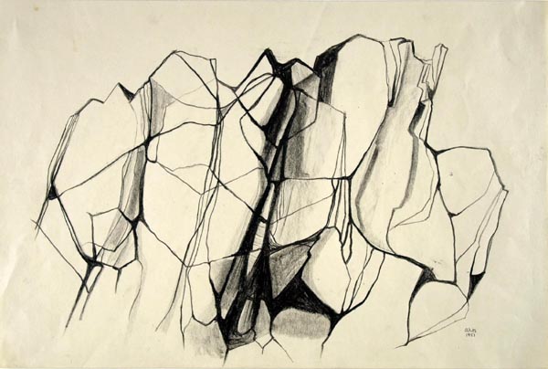 Anna-Eva Bergman: Fragmento de una isla en Noruega, 1951, 36 X 54 cm, Mina de plomo sobre papel. Foto: Fundación Hartung Bergman.